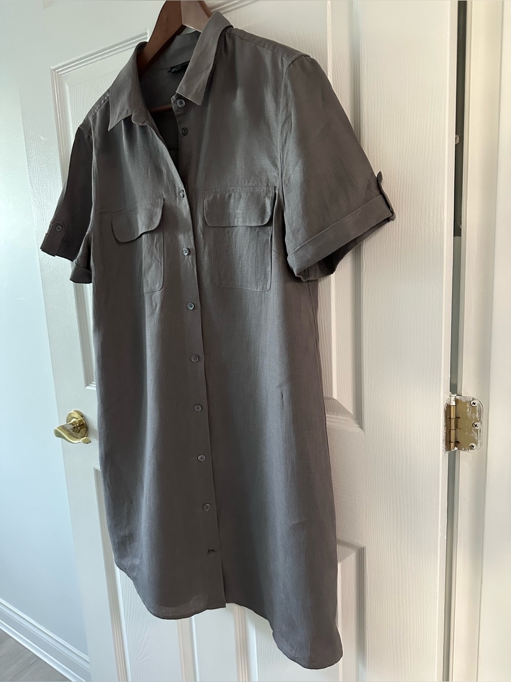 The White Company Grey Taupe Linen Utility Shirt Dress - US 12